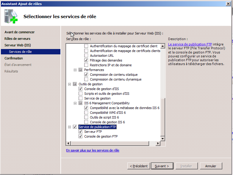 Ajout du rôle IIS ftp